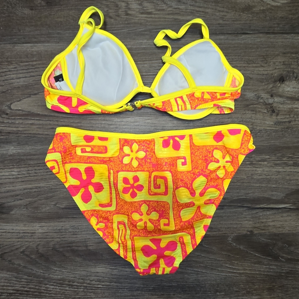 No Boundaries Yellow and Pink Floral Pattern Bikini - Picture 4 of 10
